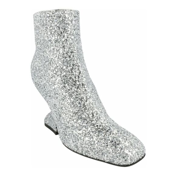 Ferragamo Sal 85 Glitter Ankle Booties Silver Womens